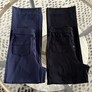 Halara 2Pair High Waisted Button Straight Leg Stretch Casual Black&Navy PantsSzM